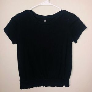 Black shirt with ruffle around bottom women small